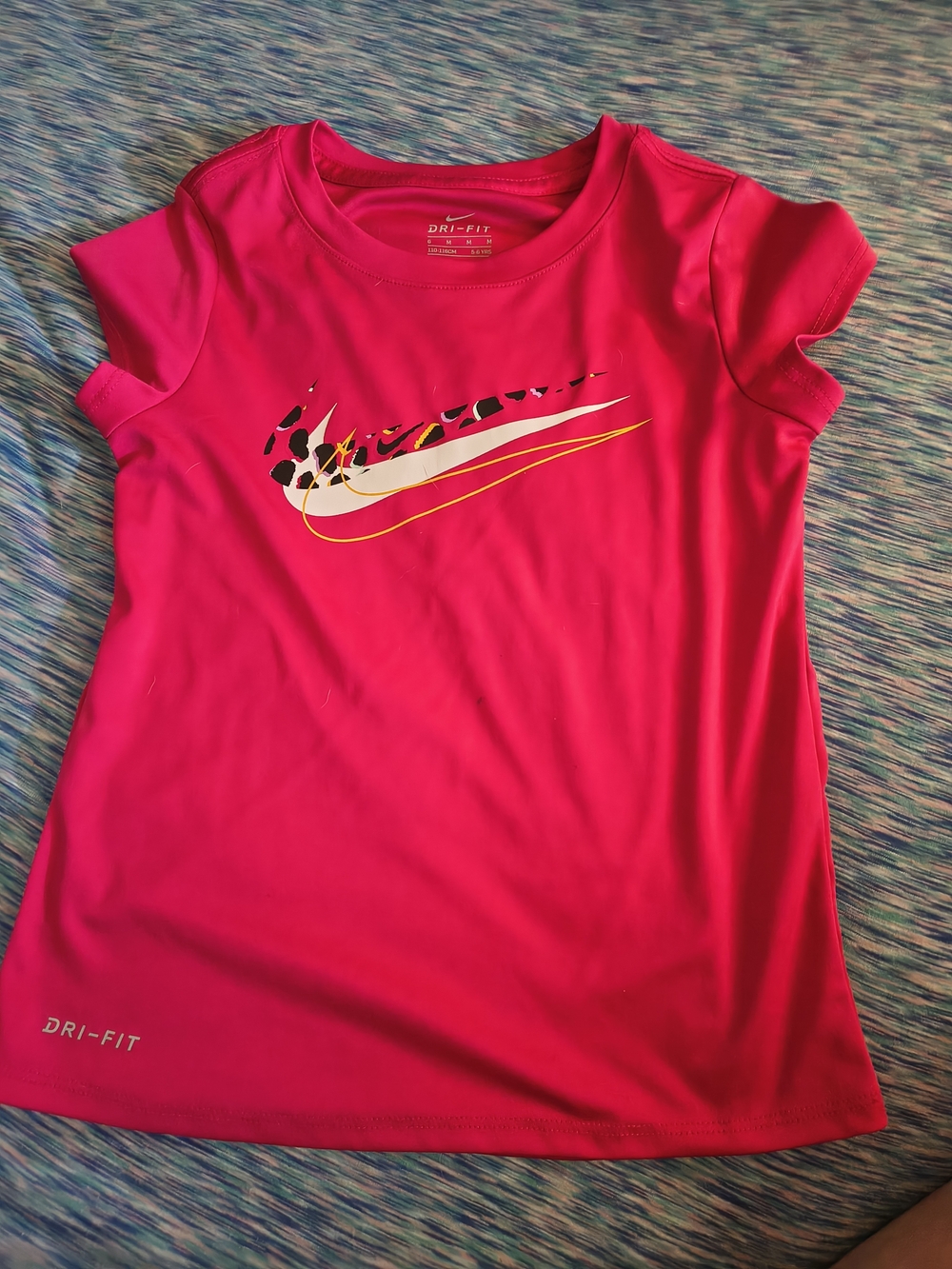 Nike Girls' Bright Pink Dri-FIT Short Sleeve Tee with Swoosh Graphic
